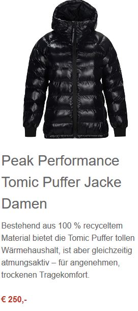 Peak Performance Tomic Puffer Jacke Damen